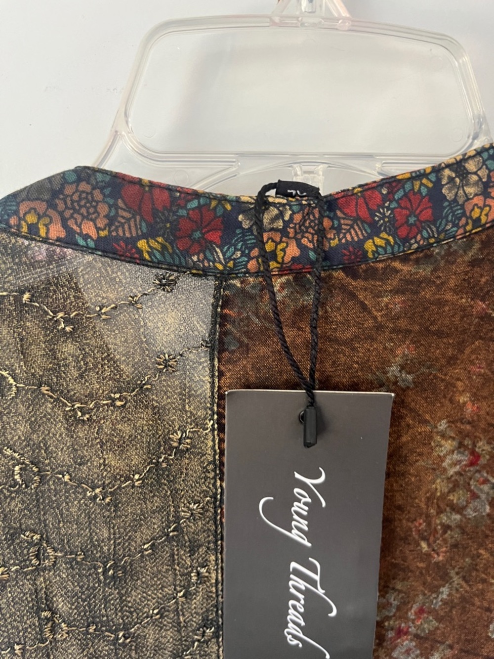 Young Threads rustic natural tiered tunic top in Olive plum and Multi patchwork - Picture 8 of 13